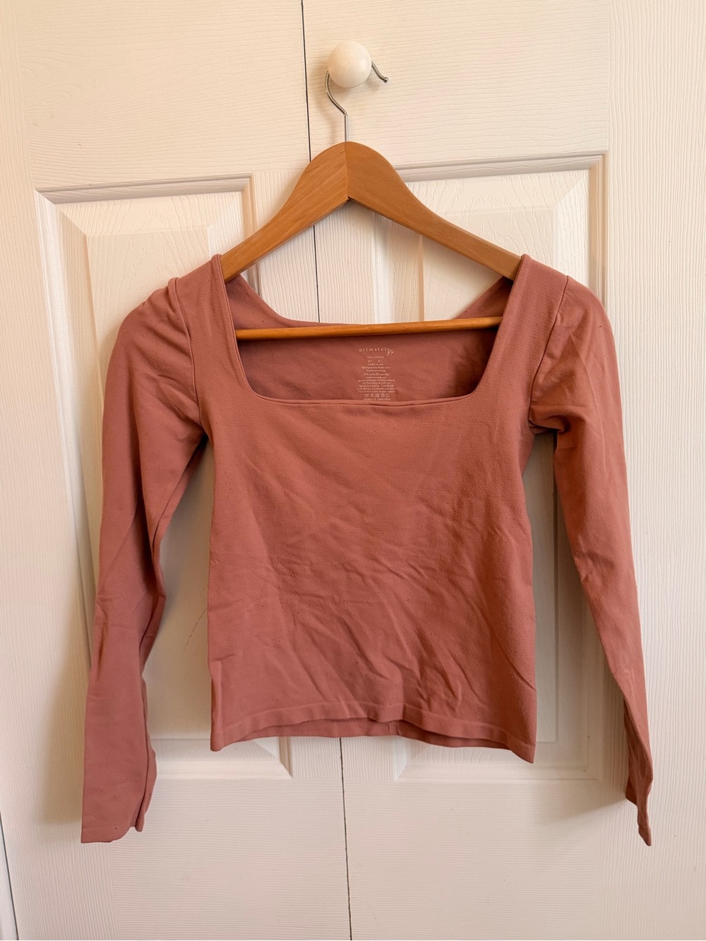 Free People Square Neck Long Sleeve Top in Dusty Mauve